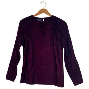 VTG Ralph Lauren Womens Size 8 Wine Rayon Velvet Pullover Top 80s Power Shoulder